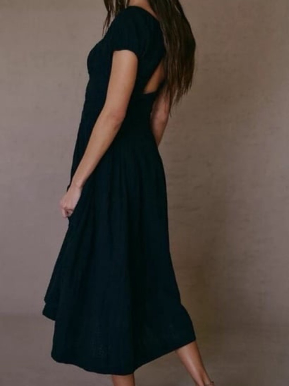 Free People Ciara Pucker Midi Dress Black Cotton Dress with pockets M - Picture 9 of 10